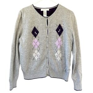 Napa Valley Argyle Cardigan Sweater Angora Blend Embroidery Beaded Women Petit M